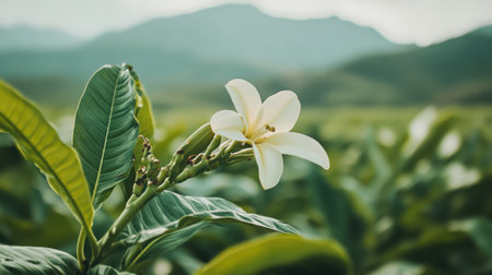 A stunning close-up of a tropical flower showcasing its delicate petals set against a lush green backdrop, evoking tranquility and natural beauty.の素材