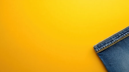 A corner of blue denim fabric against a vibrant yellow background, showcasing texture and color contrasts suitable for creative design projects.の素材