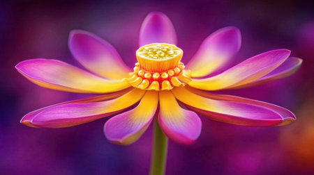 This captivating close-up image showcases a beautiful lotus flower with vibrant pink and yellow petals, creating a serene and colorful atmosphere.の素材