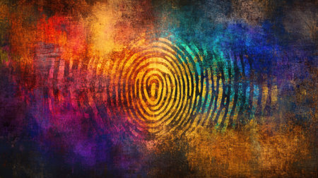 This captivating abstract fingerprint design features vibrant swirls and rich textures, making it ideal for creative projects, backgrounds, and artistic explorations.の素材