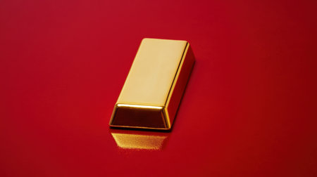 This captivating image showcases a shiny gold bar resting on a vibrant red surface, emphasizing the luxurious and opulent feel of wealth and prosperity.の素材