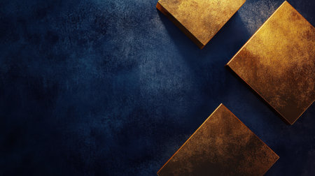 This stunning stock image features an abstract layout of gold blocks set against a deep blue textured background, creating a striking visual appeal.の素材