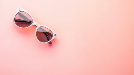 This image features a pair of stylish cat eye sunglasses resting on a soft pink background, ideal for showcasing summer fashion and lifestyle themes.の素材