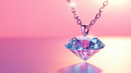 This exquisite image features a dazzling diamond necklace pendant that radiates brilliance, set against a soft pink background, embodying elegance and luxury.の素材