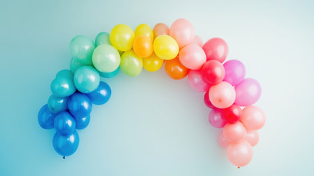 A captivating display of vibrant balloons arranged in an arc, creating a cheerful and festive atmosphere suitable for various celebrations and events.の素材