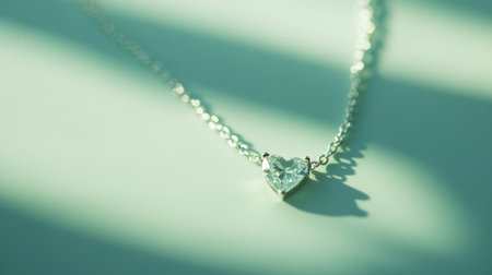 This stunning heart-shaped pendant necklace features a brilliant diamond, beautifully showcased in soft light and casting gentle shadows, ideal for elegant occasions.の素材