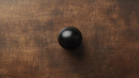 This image showcases a black sphere resting on a textured wooden surface, emphasizing minimalist design and natural aesthetics, perfect for art and decor projects.の素材