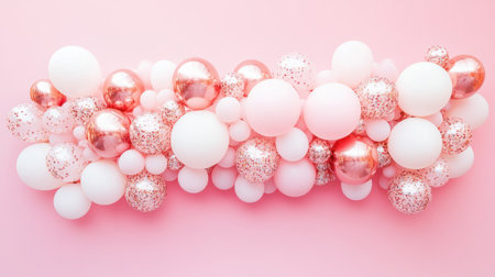A vibrant and delightful display of pink and white balloons in various sizes creates a festive atmosphere ideal for celebrations and events.の素材