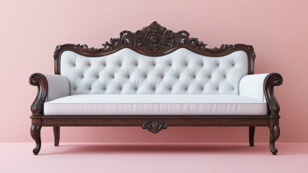 This stunning vintage-style sofa features an intricate wooden frame and plush tufted upholstery, perfect for adding elegance and charm to any living space.の素材