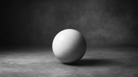 A striking minimalist image of a single egg resting on a smooth surface. The black and white tones create a serene atmosphere, highlighting the egg's shape and texture.の素材