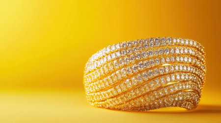 This stunning gold and diamond cuff bracelet glistens against a bright yellow background, showcasing exquisite craftsmanship and luxury ideal for fashion displays.の素材
