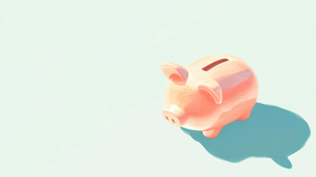 This image features a charming porcelain piggy bank on a soft pastel background, symbolizing savings and financial management in a playful and minimalistic style.の素材