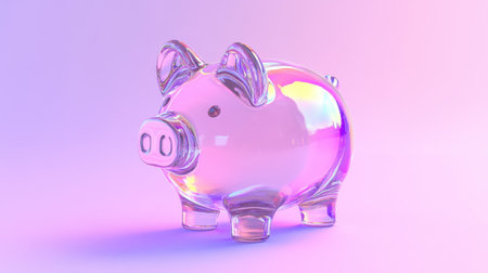 A charming transparent piggy bank sits against a soft pastel background, perfect for illustrating themes of savings, financial planning, and investment.の素材