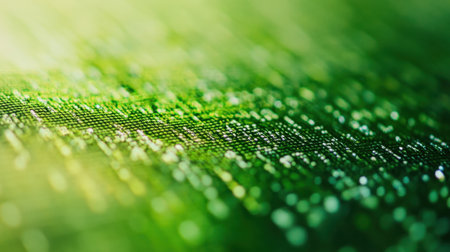A mesmerizing abstract background featuring vibrant green hues with a soft bokeh effect, showcasing textured digital elements that evoke a sense of innovation.の素材