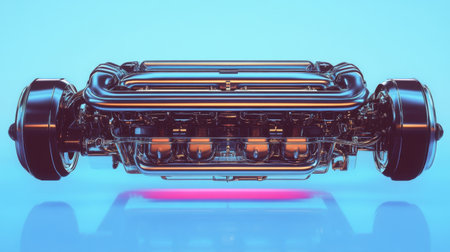 High-resolution image showcasing a contemporary engine design with intricate details and a glossy surface, ideal for automotive and technology themes.の素材