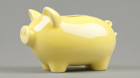 This cheerful, bright yellow piggy bank symbolizes savings and investment, perfect for teaching financial lessons to children and adults alike.の素材