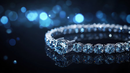 This stunning diamond bracelet features a brilliant array of stones that catch the light beautifully against a glossy surface, creating an enchanting aura.の素材