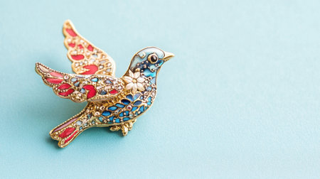 This colorful vintage bird brooch features a detailed design with bright enamel colors, perfect for adding a playful touch to any outfit or accessory collection.の素材