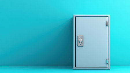 A sleek and modern safe against a vibrant blue wall, representing security and protection for personal assets and financial valuables. Perfect for home and office.の素材