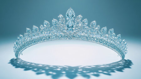 This stunning crystal crown showcases intricate design and sparkling jewels, perfect for weddings, parties, and elegant occasions. The soft background enhances its beauty.の素材