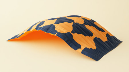 This abstract image showcases a wavy shape in vibrant orange and blue tones, emphasizing its smooth texture and dynamic form, ideal for modern design themes.の素材