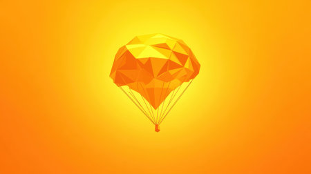 This vibrant illustration features a geometric parachute with a striking yellow background. The design captures freedom and adventure through bright colors and abstract shapes.の素材