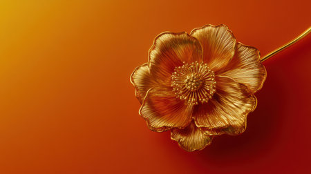 This stunning image features a detailed golden flower delicately placed against a warm gradient background, perfect for artistic and decorative uses.の素材