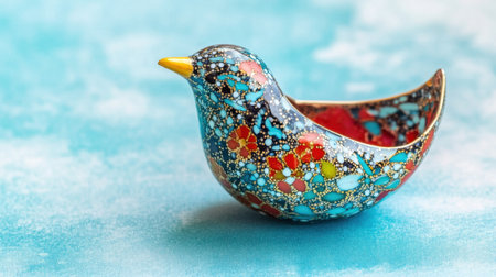 A vibrant and detailed ornamental bird figurine with intricate designs, perfect for home decor. The colorful craftsmanship enhances any artistic collection.の素材