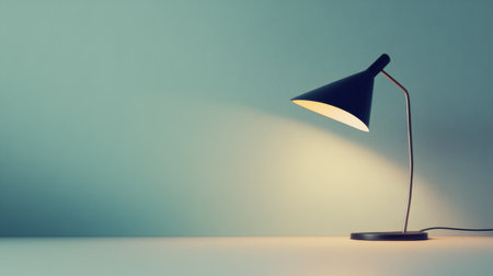 This image showcases an elegant desk lamp casting soft light on a minimalist surface, ideal for modern interior design and creating a calming atmosphere.の素材