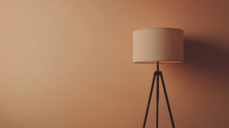 A stylish floor lamp stands gracefully against a soft peach-colored wall, adding warmth and elegance to any modern living space, perfect for creating a cozy ambiance.の素材