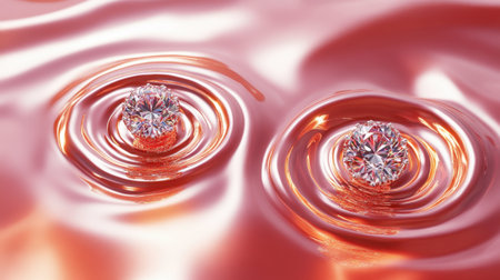 This stunning image features sparkling diamonds creating ripples in a tranquil water surface, evoking feelings of luxury and elegance, perfect for diverse visual projects.の素材