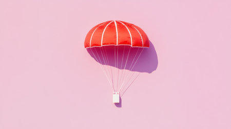 This artistic image features a vibrant red parachute against a soft pink background, showcasing minimalism and color contrast, perfect for various creative projects.の素材
