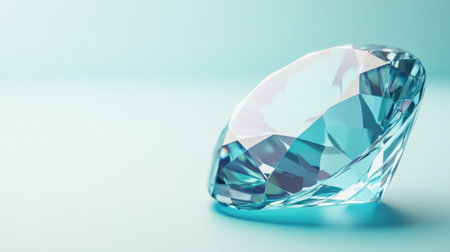 A stunning close-up view of a sparkling gemstone captured on a soft blue background, showcasing impeccable clarity and vibrant reflections.の素材