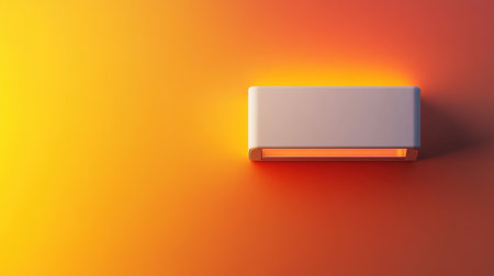 This image features a minimalist wall light casting a warm yellow glow on a vibrant orange background, perfect for enhancing modern interior spaces.の素材