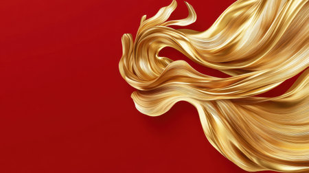 This striking image features flowing golden hair against a vibrant red background, creating a beautiful contrast that captures elegance and movement in beauty.の素材