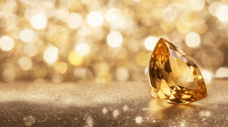 This striking yellow gemstone shines brilliantly against a soft bokeh background, symbolizing luxury and elegance, perfect for creative projects.の素材