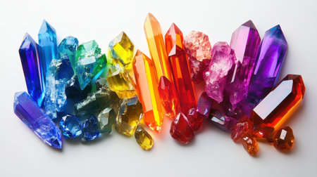 This captivating image showcases a stunning collection of colorful crystals and gems in a variety of shapes, illuminating beauty and vibrancy.の素材