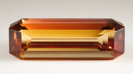 Captivating geometric gemstone showcasing a rich blend of amber and golden hues. This image captures the flawless clarity and intricate facets that reflect light beautifully.の素材
