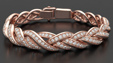 Discover this elegant rose gold bracelet adorned with sparkling diamonds, showcasing a modern jewelry design perfect for any occasion.の素材