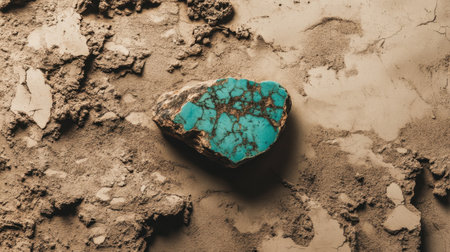 This image showcases a stunning piece of turquoise stone resting on an earthy background, highlighting its unique patterns and vibrant colors. Perfect for nature and geology themes.の素材