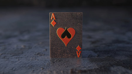 This image features an ace of hearts playing card resting on a textured surface, perfect for designs related to games or themed decor.の素材