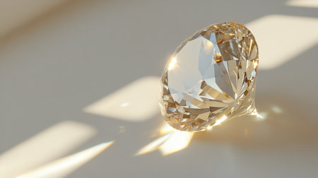 Captivating close-up of a sparkling gemstone that reflects light elegantly on a soft surface, perfect for themes of luxury and sophistication.の素材
