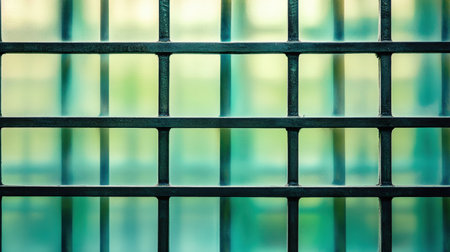 This abstract image showcases a grid pattern with a blurred green background, offering a modern architectural vibe and artistic appeal.の素材