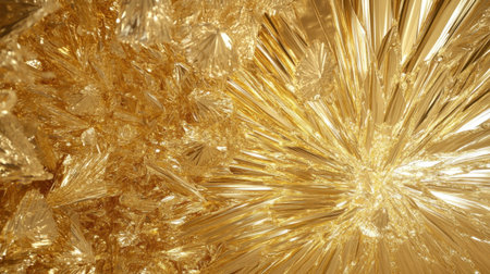 This captivating abstract image showcases a stunning golden crystal texture, featuring sharp angles and shimmering points that create a luxurious and artistic feel.の素材
