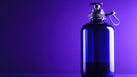 This striking vintage glass bottle features a sleek metal top, set against a captivating purple background. Ideal for artistic projects, decor, and design inspiration.の素材
