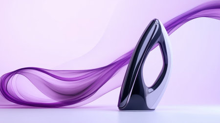 A sleek and modern steam iron stands against a soft purple background, showcasing functionality and elegance, ideal for home and laundry visuals.の素材
