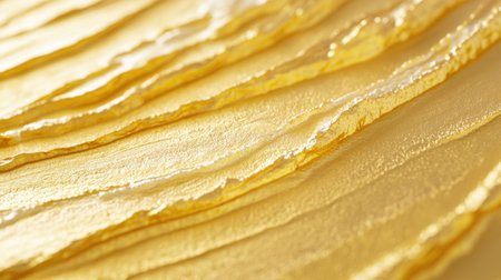 A stunning close-up image showcasing a textured golden surface with shimmering waves. This elegant backdrop is perfect for artistic designs and luxury themes.の素材