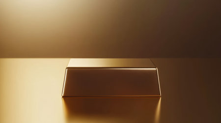 A stunning gold bar rests on a sleek surface, bathed in soft light, highlighting its gleam and texture. Perfect for themes of wealth and luxury.の素材