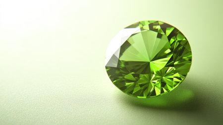 Captivating green gemstone showcasing its dazzling facets and vibrant color on a soft green background, perfect for luxury and nature themes.の素材