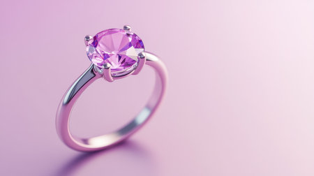 This stunning pink gemstone ring rests gracefully on a smooth pastel background, embodying elegance and beauty perfect for romantic occasions.の素材